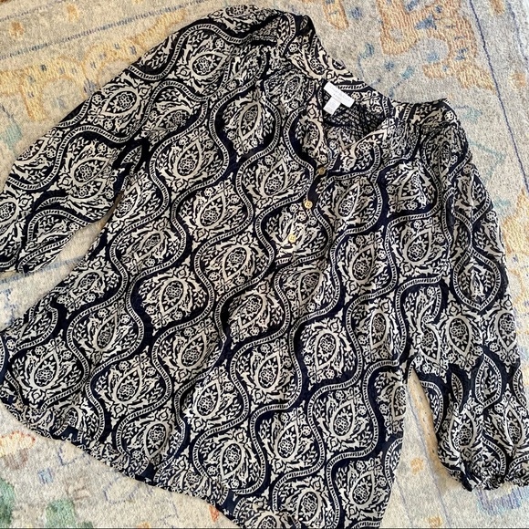 Charter Club blue brocade patterned top - Picture 2 of 4